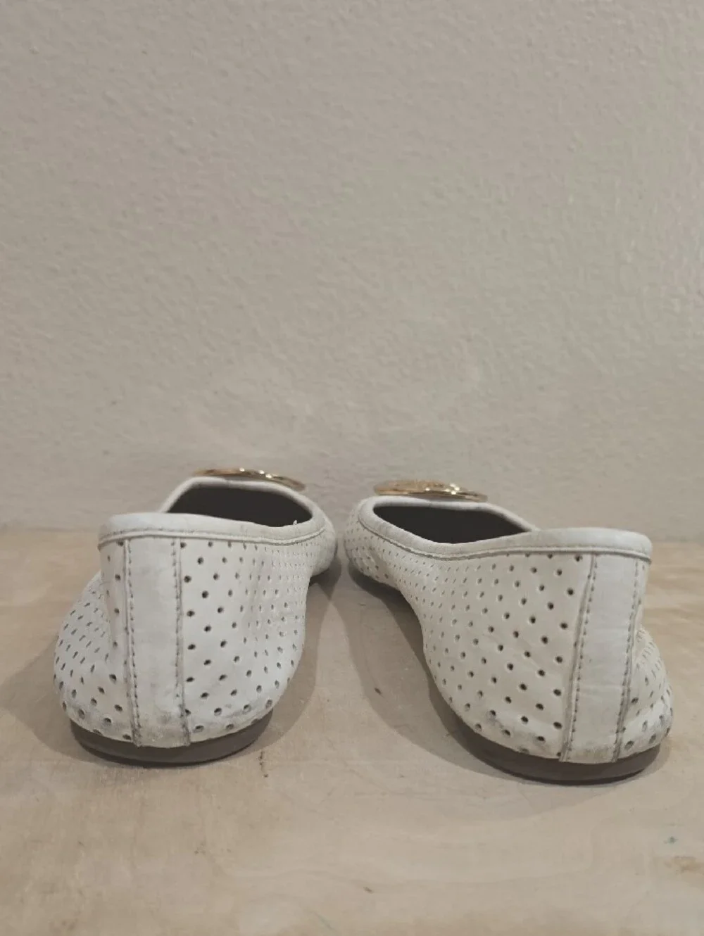 Tory Burch White Perforated Leather Logo Medallion Flats